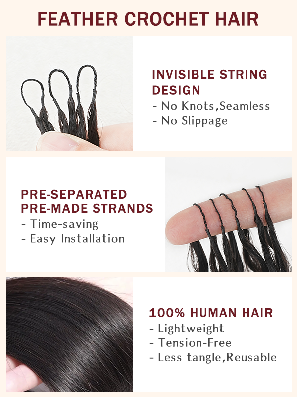 Sterly Hair Silky Straight Feather Crochet Human Hair Extension Human Hair - sterlyhair