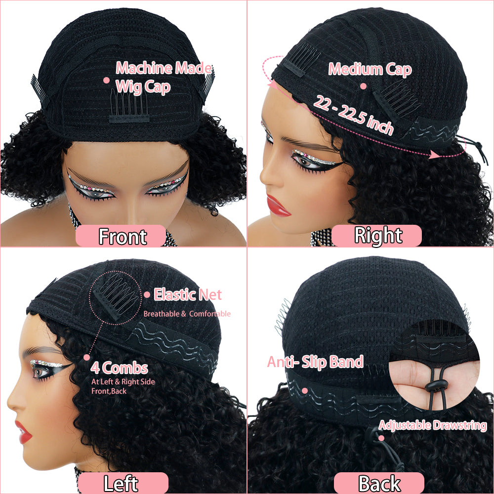 3-In-1 Half Wig Kinky Curly Glueless Flexi-Fit Drawstring Wig Beginner Friendly