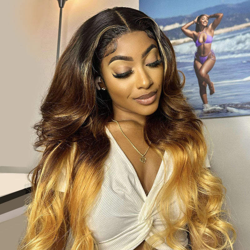 Sterly Hair T1B/4/27 Highlights Brown Ombre Wigs Highlight Body Wave Wigs
