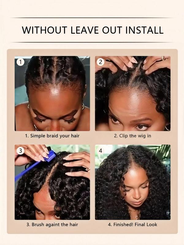 New Updated No Leave Out No Lace No Glue Culry V Part Drawstring Wig - sterlyhair