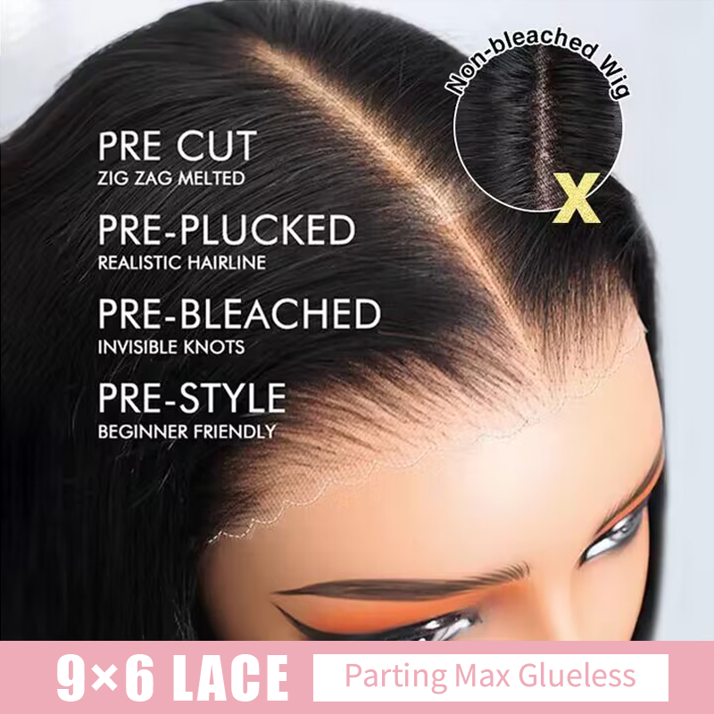 Glueless Straight Human Hair Wig 9x6 Lace Wig Pre Bleached Knots Ready to Go Wig