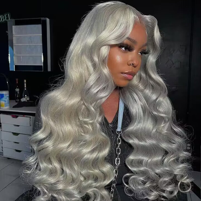 Sterly Grey Long body wave 13×6 Frontal Lace Wig Colored Human Hair Wigs - sterlyhair