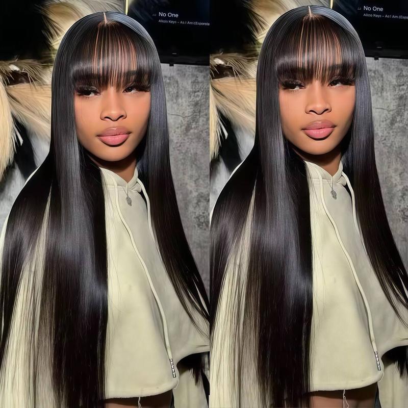 Sterly True Scalp Glueless Realistic Yaki Straight Wig Minimalist Lace Wig with Bangs