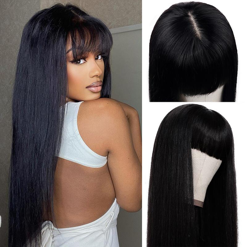 Sterly True Scalp Glueless Realistic Yaki Straight Wig Minimalist Lace Wig with Bangs - sterlyhair