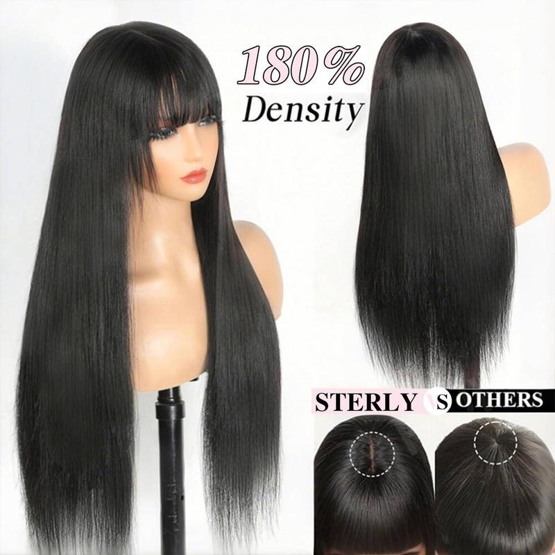 Sterly True Scalp Glueless Realistic Yaki Straight Wig Minimalist Lace Wig with Bangs