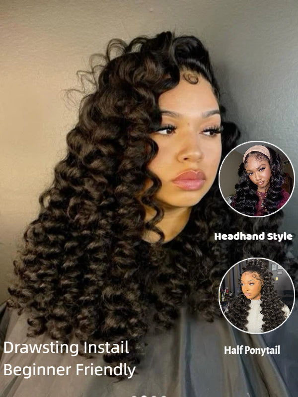 3-In-1 Half Wig Wand Curly Glueless Flexi-Fit Drawstring Wig Beginner Friendly