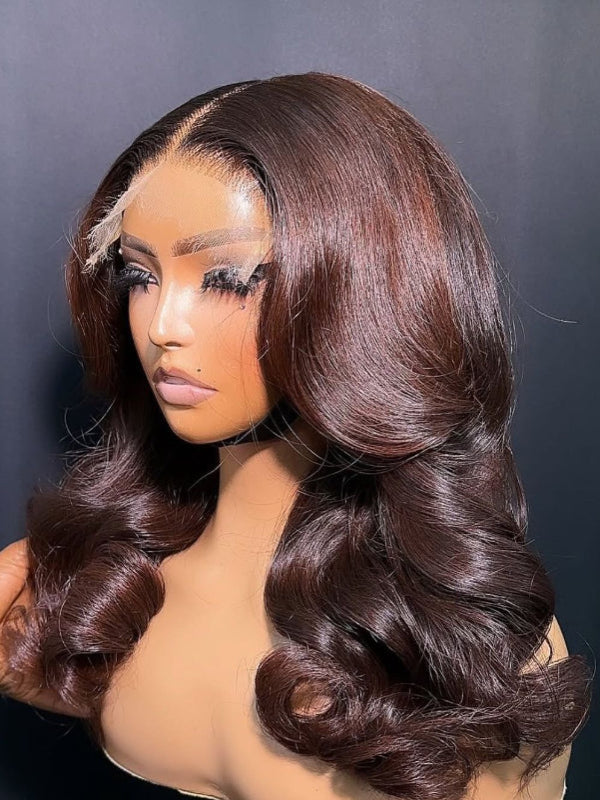 Layered Cut Trendy Warm Chocolate Loose Body Wave Short Bob Wig Human Hair Wigs Sterly Hair