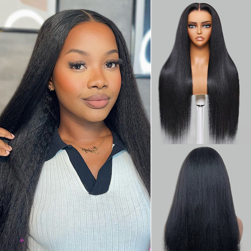 Affordable Glueless 7×6 Lace Yaki Straight Human Hair Wig Sterly Hair - sterlyhair