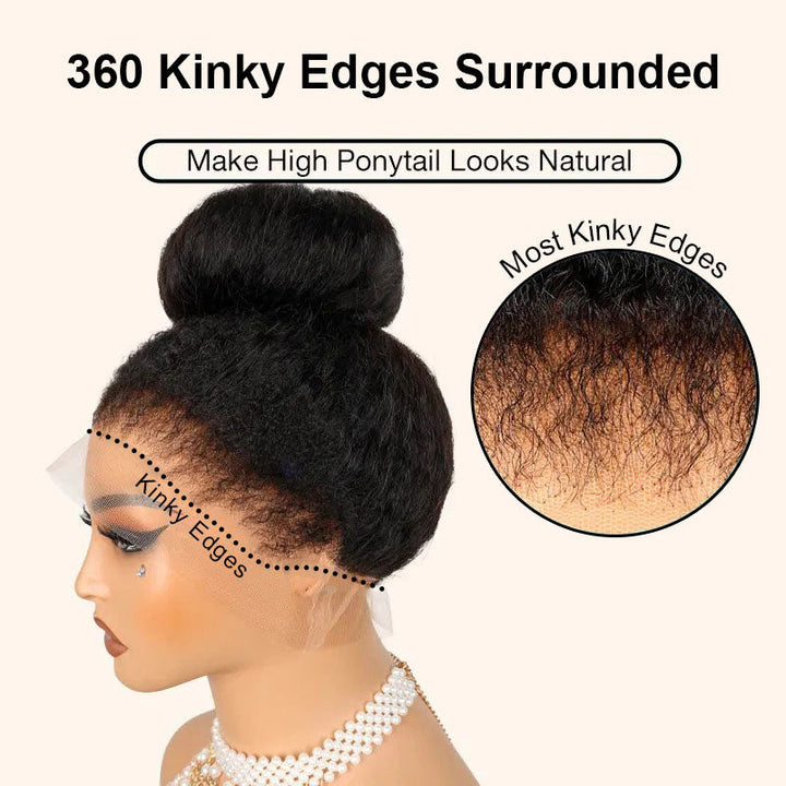 Type 4C Edges Wig | Glueless 360 Yaki Straight / Kinky Straight Lace Frontal Human Hair Wigs With Snug Fit Invisi-Strap - sterlyhair