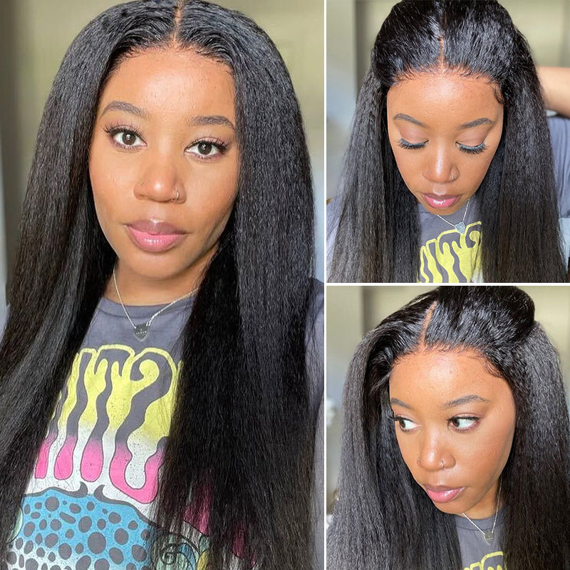 360 HD Lace Frontal Wigs Yaki Straight / Kinky Straight Human Hair Wigs For Women Sterly Hair
