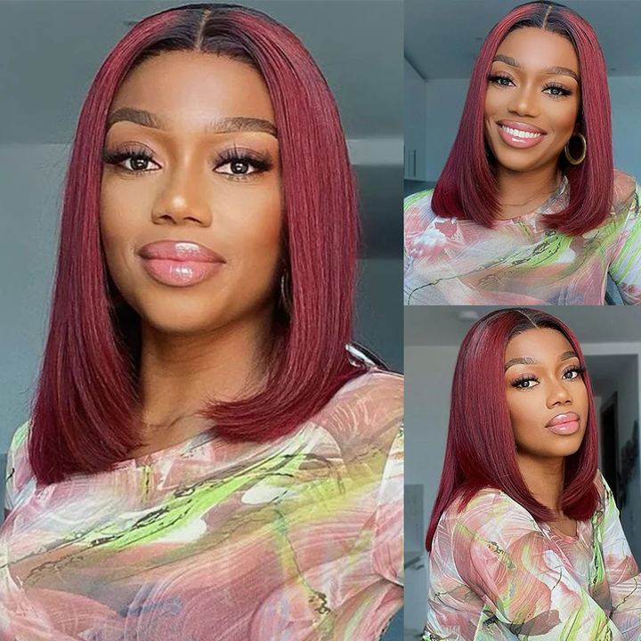 Sterly 1B/99J Burgundy Ombre 13x6 Lace Front Wig Straight Human Hair Bob Wigs - sterlyhair