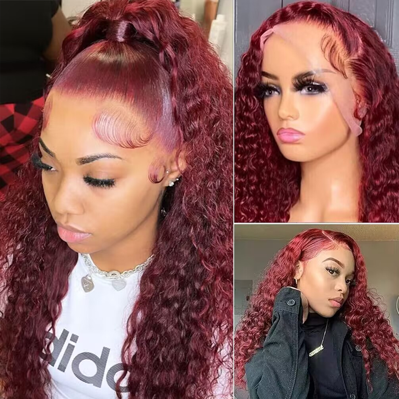 #99J Burgundy Deep Wave Wig Sterly 13×6 Full Lace Frontal Human Hair Wigs - sterlyhair
