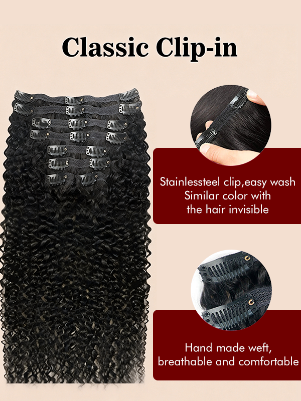 Raw Hair Clip In | Yaki Body lnvisible Edge Clip in Hair Extensions For Black Women 8pcs With 18 Clips