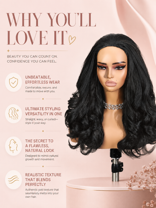 3 in 1 Half Wig Yaki Loose Body Wig Glueless Flexi Fit Drawstring Wig