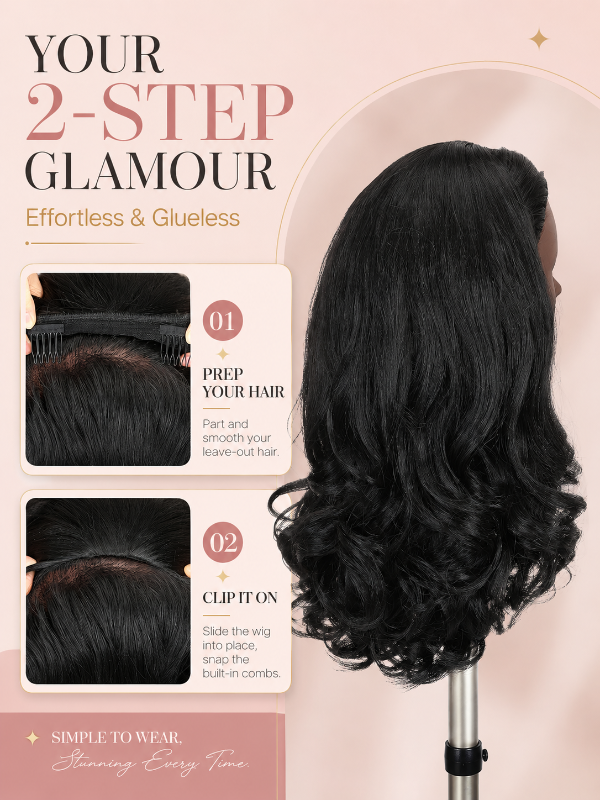 3 in 1 Half Wig Yaki Loose Body Wig Glueless Flexi Fit Drawstring Wig