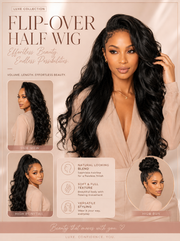 3 in 1 Half Wig Yaki Loose Body Wig Glueless Flexi Fit Drawstring Wig