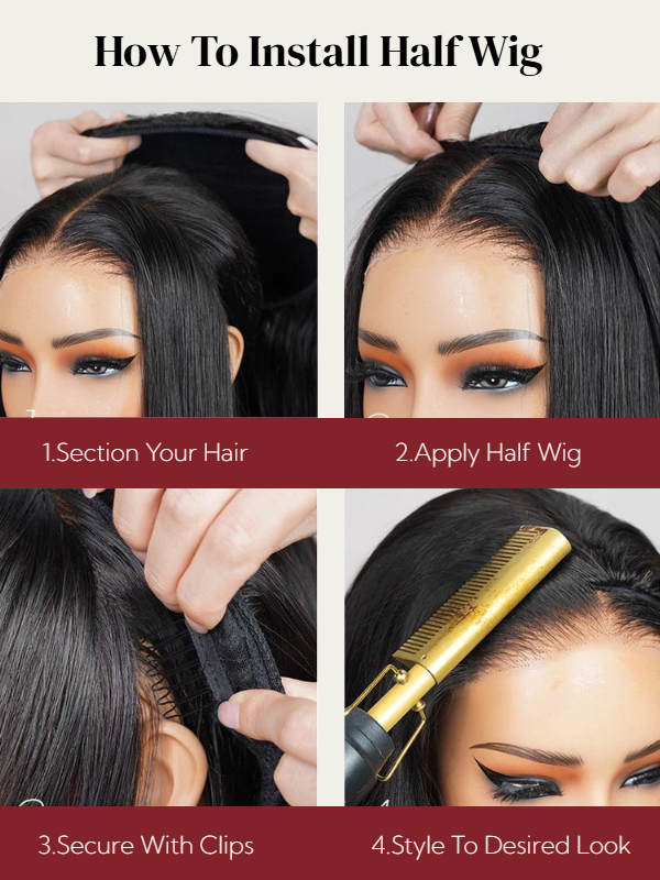 3-In-1 Half Wig Yaki Body/Yaki Straight Glueless Flexi-Fit Drawstring Wig Beginner Friendly