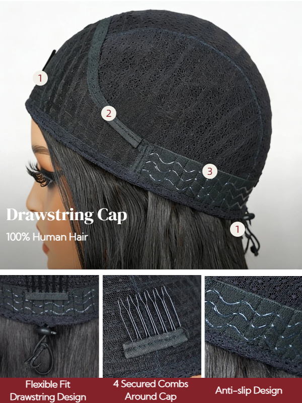 3-In-1 Half Wig Yaki Body/Yaki Straight Glueless Flexi-Fit Drawstring Wig Beginner Friendly