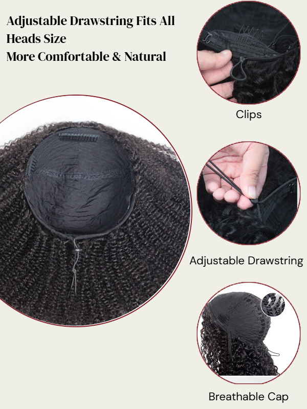 3-In-1 Half Wig Kinky Curly Glueless Flexi-Fit Drawstring Wig Beginner Friendly - sterlyhair