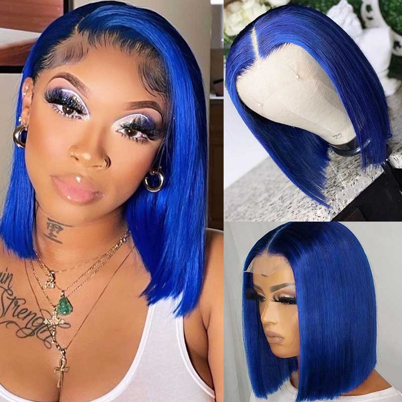 Sterly Dark Blue Wig Straight Colored Short Bob Human Hair - sterlyhair