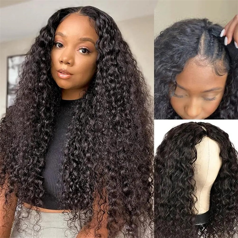 Left Side / Right Side / Middle Part V Part Wig Water Wave Human Hair No Leave Out Upgrade Wigs - sterlyhair