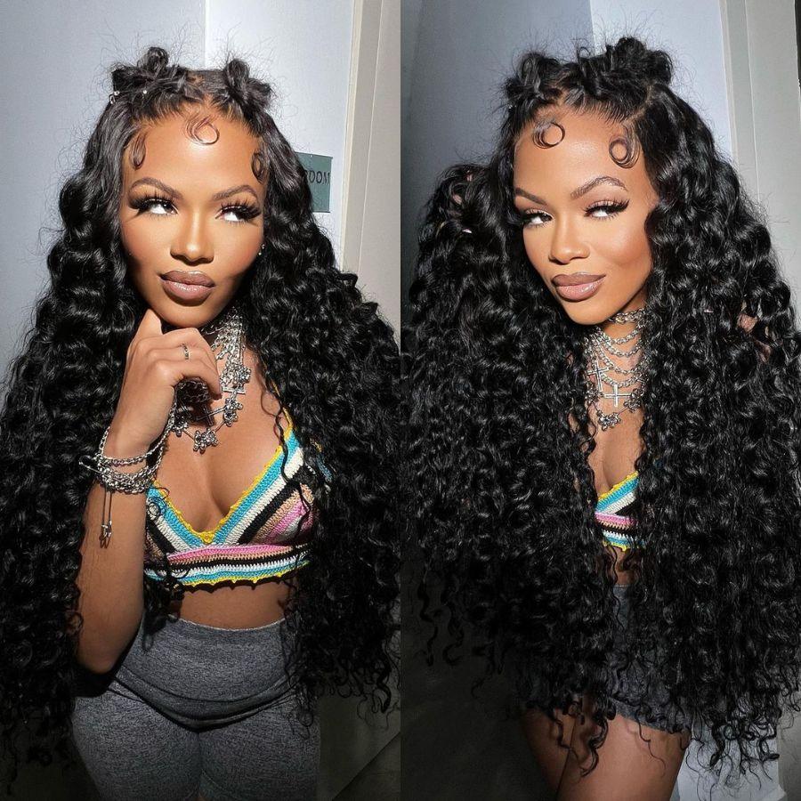 #1 Jet Black Hair Wig Loose Curly Wave Lace Front Wigs Human Hair