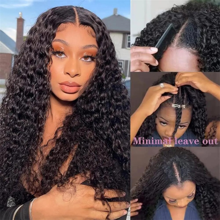 Left Side / Right Side / Middle Part V Part Wig Water Wave Human Hair No Leave Out Upgrade Wigs - sterlyhair