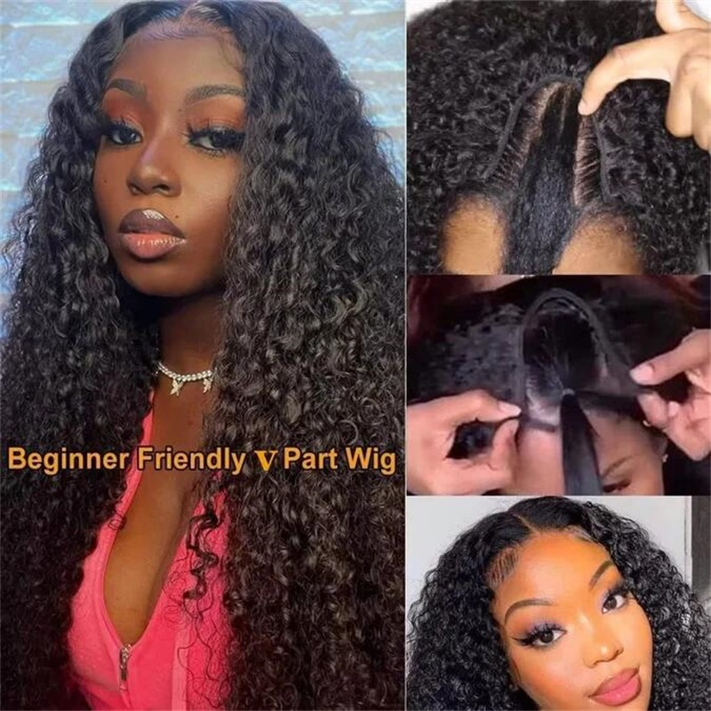 Left Side / Right Side / Middle Part V Part Wig Water Wave Human Hair No Leave Out Upgrade Wigs - sterlyhair