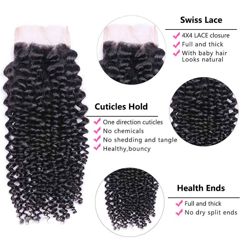 Sterly Hair Deep Curly 3 Bundles with 4×4 Lace Closure 100% Human Virgin Hair