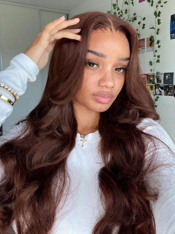 #4 Chocolate Brown Glueless 7×6 Real HD Lace Body Wave Wig Ready To Go 100% Human Hair - sterlyhair