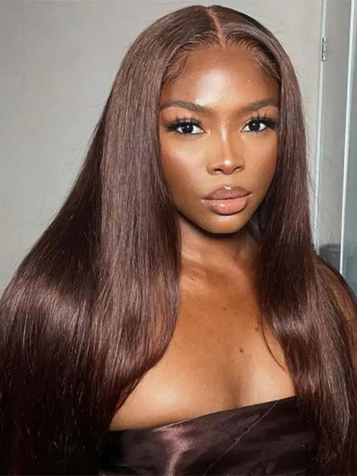 #4 Chocolate Brown Hair Wig Sterly Dark Brown Straight Lace Front Wigs Human Hair - sterlyhair