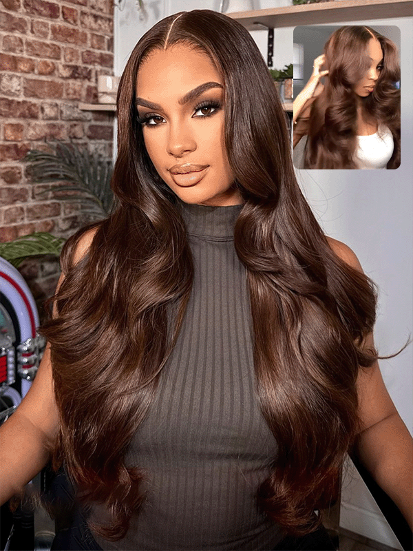 #4 Chocolate Brown Layered Cut Human Hair Wig Salon Styled 13x6 Lace Frontal Wigs Sterly Hair - sterlyhair