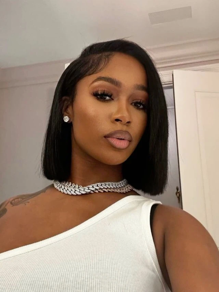 Sterly #1 Jet Black Human Hair Wigs Layered Cut Glueless HD Minimalist Lace Short Wig - sterlyhair