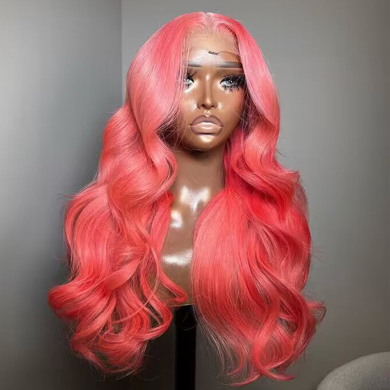 Sterly Pink Transparent Lace Front Wigs Long Body Wave Human Hair Wigs For Women