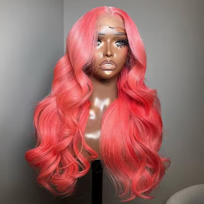 Sterly Pink Transparent Lace Front Wigs Long Body Wave Human Hair Wigs For Women - sterlyhair