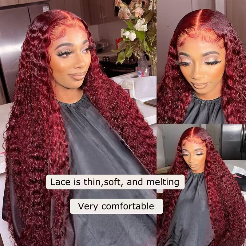 #99J Burgundy Deep Wave Wig Sterly 13×6 Full Lace Frontal Human Hair Wigs - sterlyhair