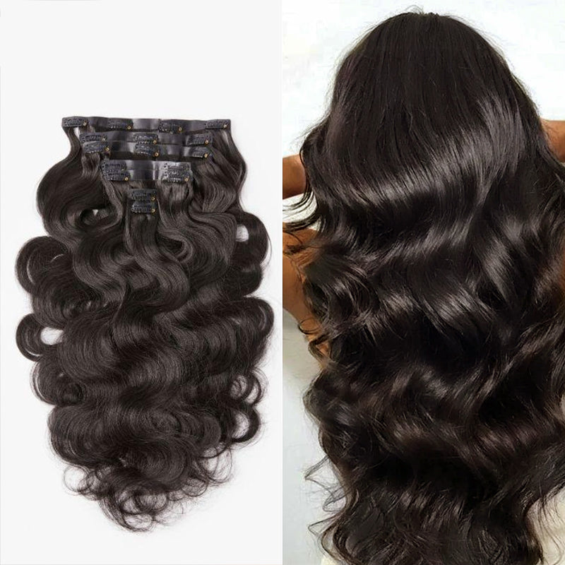 Raw Hair Clip In | Body Wave lnvisible Edge Clip in Hair Extensions For Black Women 8pcs With 18 Clips
