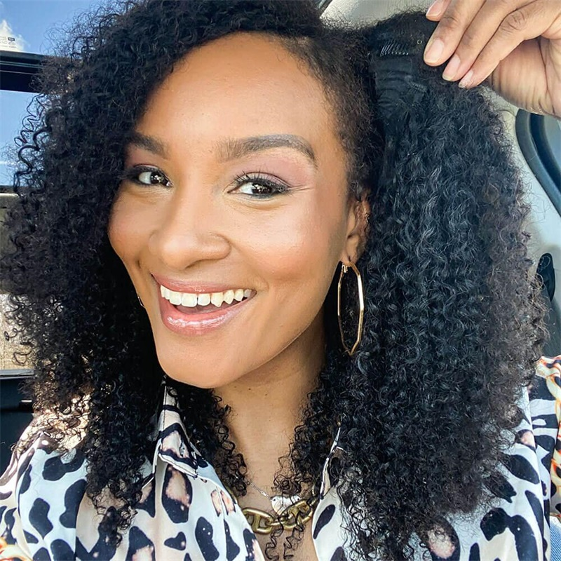 3c/4a | Kinky Curly V Part Wig Thin Part Glueless Wear Go Wigs Human Hair Wig - sterlyhair