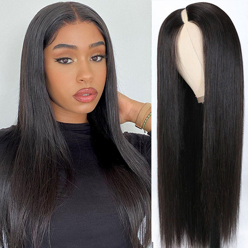 New Drawstring Straight V Part Wig No Leave Out And No Sew In Human Hair Wigs - sterlyhair