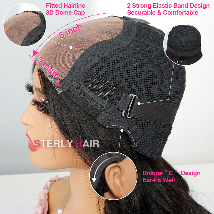 Highlight Brown 5×5 Lace Loose Body Wave Wigs with Curtain Bangs Human Hair Wigs - sterlyhair