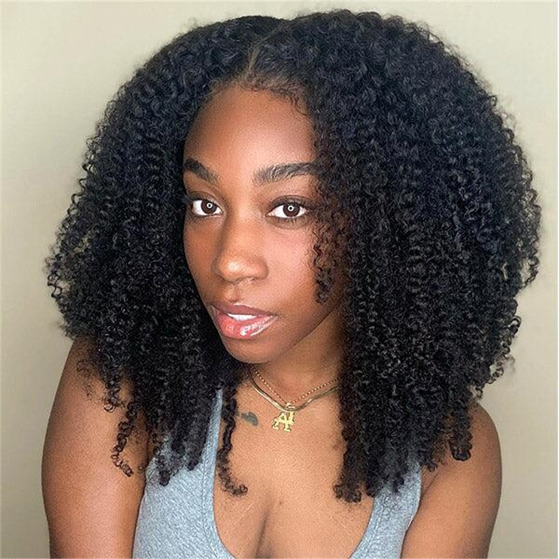 𝐍𝐄𝐖 ✅ Kinky Curly V Part Wig No Leave Out Left Side / Right Side / Middle Thin Part Glueless Wigs Human Hair Wig
