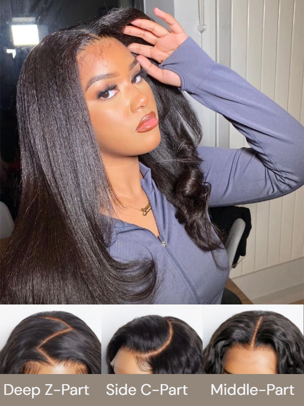 Sterly Glueless 7x6 HD Lace Wig Yaki Straight Lace Front Wigs Human Hair