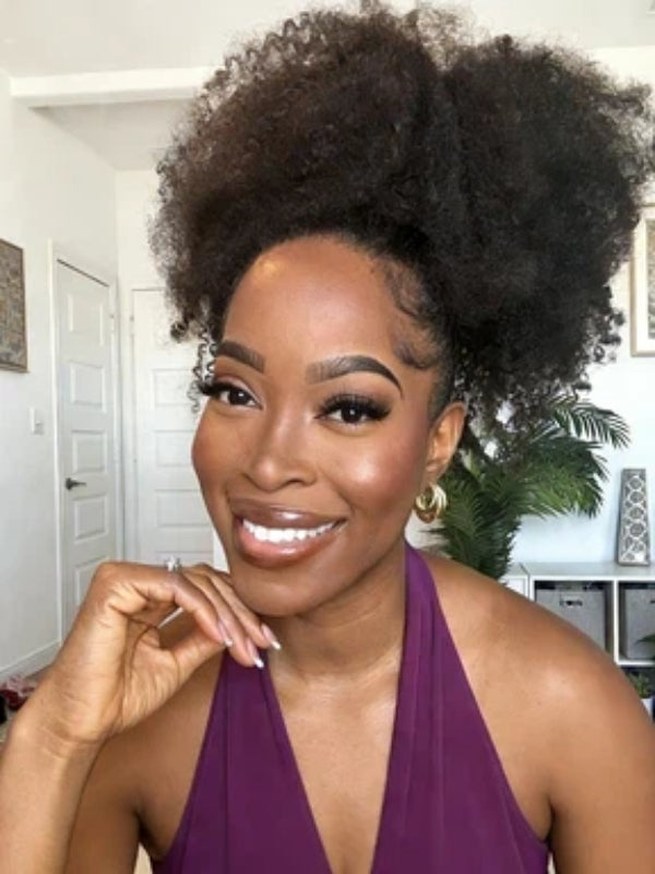 Afro Kinky Curly 3-In-1 Half Wig Glueless Flexi-Fit Drawstring Wig Beginner Friendly