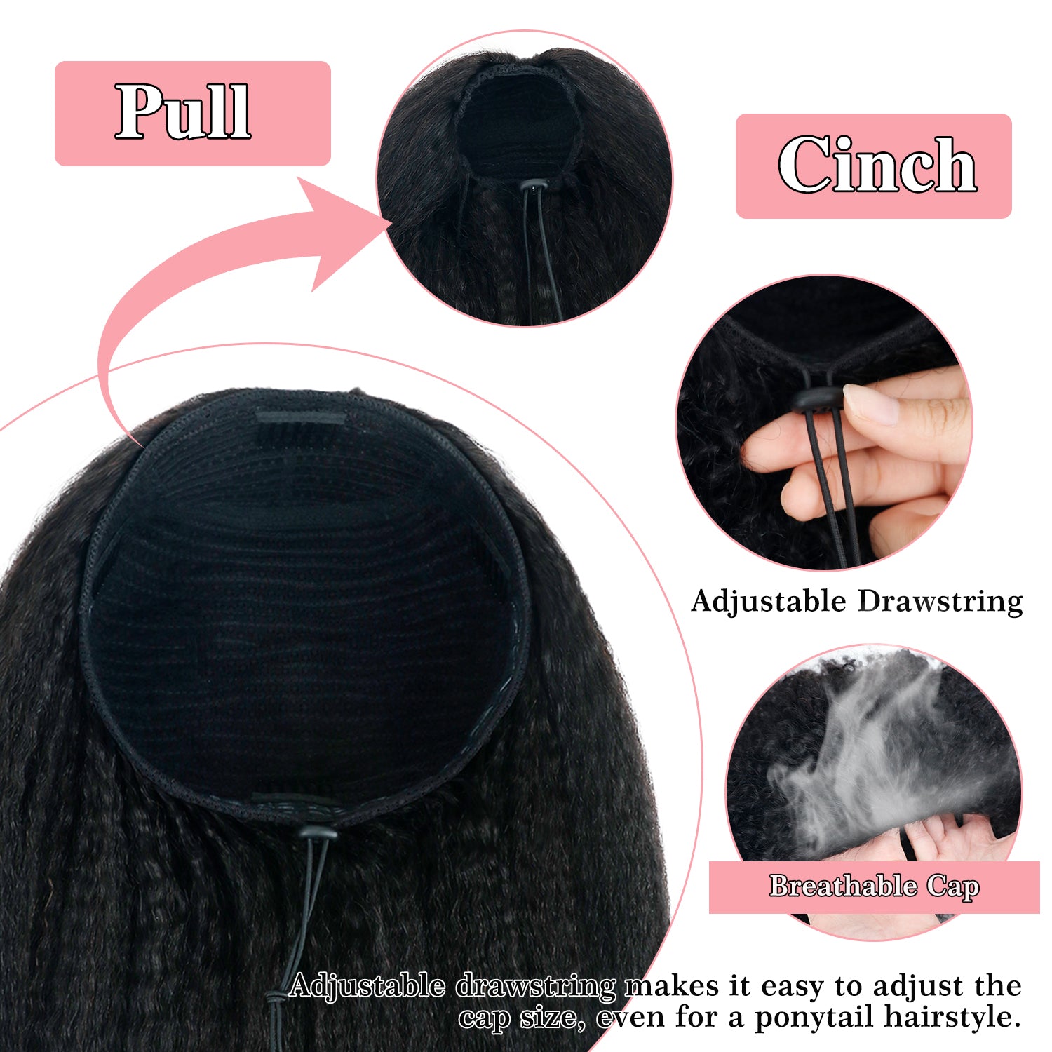 3-In-1 Half Wig Kinky Straight Glueless Flexi-Fit Drawstring Wig Beginner Friendly
