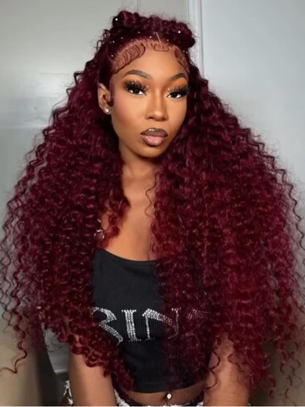 #99J Burgundy Deep Wave Wig Sterly 13×6 Full Lace Frontal Human Hair Wigs - sterlyhair