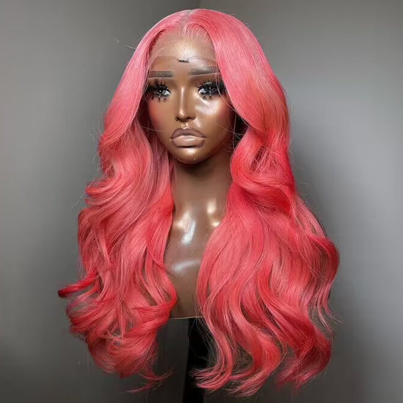 Sterly Pink Transparent Lace Front Wigs Long Body Wave Human Hair Wigs For Women