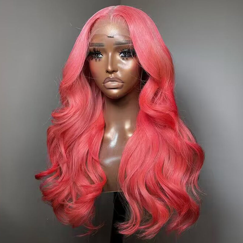 Sterly Pink Transparent Lace Front Wigs Long Body Wave Human Hair Wigs For Women - sterlyhair