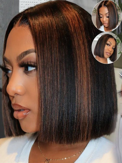 Sterly Straight Colored Short Bob Wig Brown Highlight Human Hair Wigs For Black Women - sterlyhair
