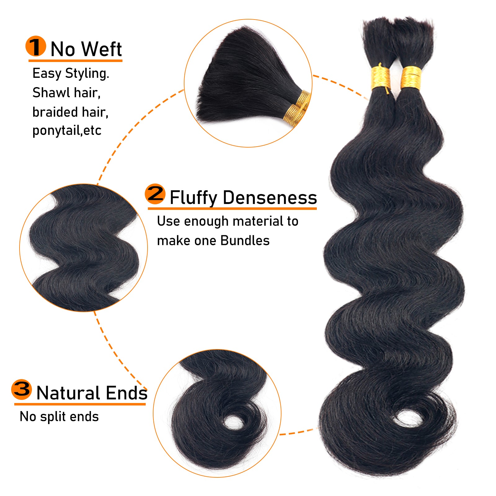 Sterly Body Wave Bulk Human Hair For Braiding No Weft 100g (1 Pack-2 Bundle 50g)