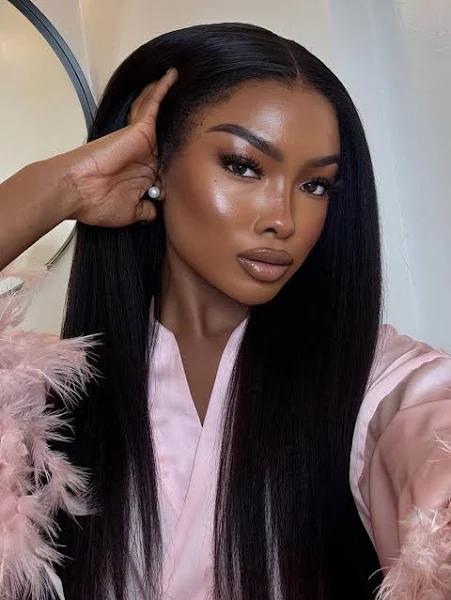 TikTok Hot | New Drawstring V Part Kinky Straight / Yaki Straight Wig No Leave Out No Sew In 100% Human Hair Wigs